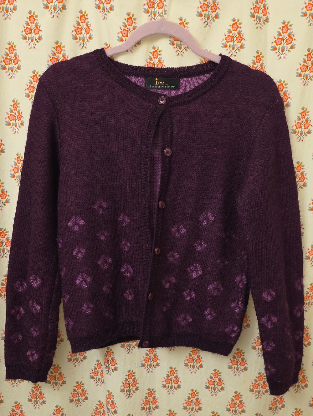 Lena Plum Purple Button-Up Floral Knit Cardigan